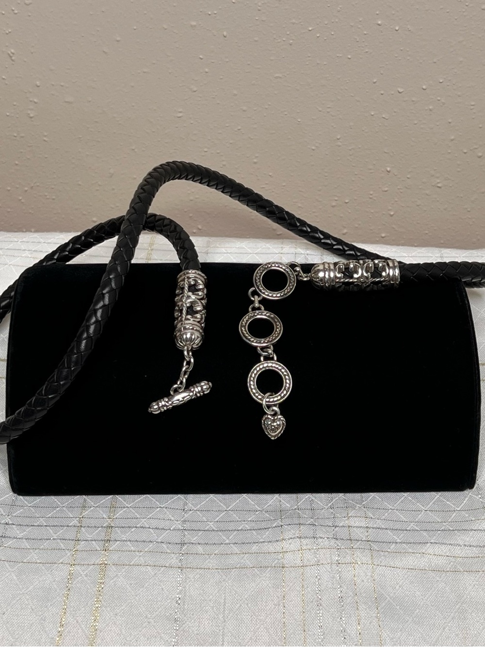 Black Braided Leather Rope Belt Size Small 32” Strap .5” Wide EUC